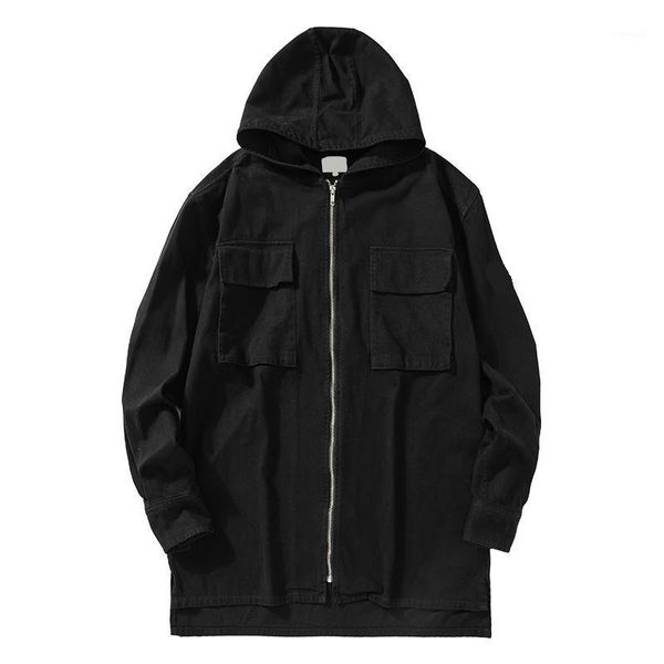 

cptoney 2020 fw new black jacket windbreaker men streetwear tactical jacket pullover male hoody medium length coat1, Tan;black