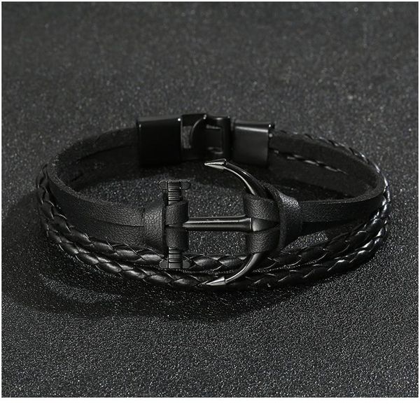

junwei new fashion alloy anchor bracelet men's casual personality leather bracelet retro punk bracel jllmig