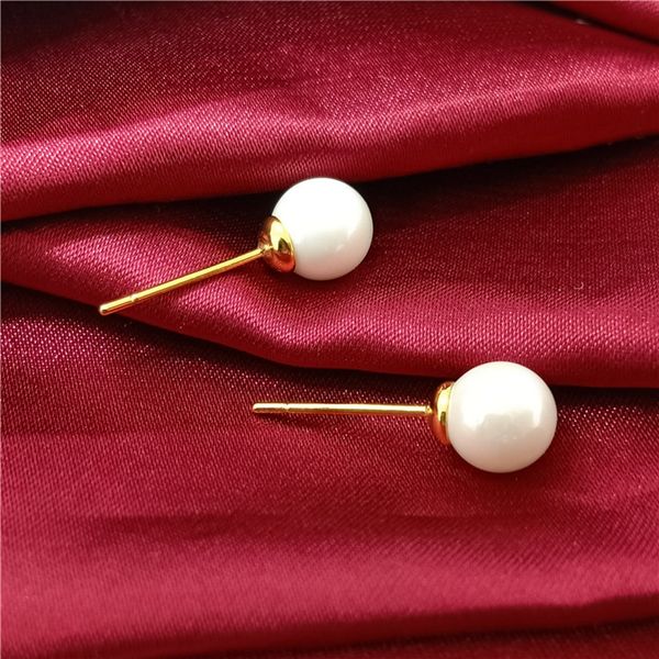 

simple temperament stud earrings for girl women 18k yellow gold filled pretty pearl jewelry gift, Golden;silver