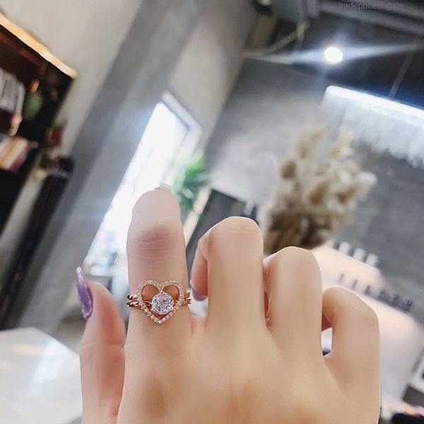 

ring 2-piece temperament personality elegant trendsetter love micro-inlaid two-piece fashi