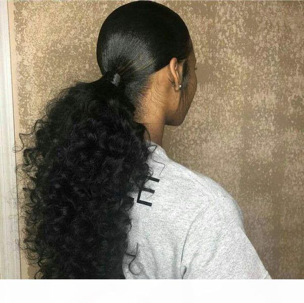 

wrap draw string kinky curly ponytail african american short wrap human hair clip in ponytail hair extensions 140g natrual color, Black