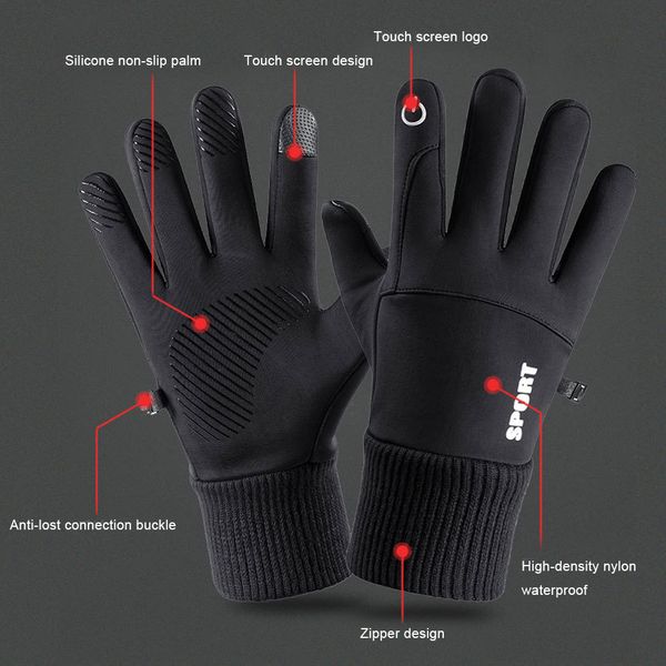 

motorcycle winter outdoor fishing sports running glove warm touch screen gym fitness full finger gloves for men women, Blue;gray
