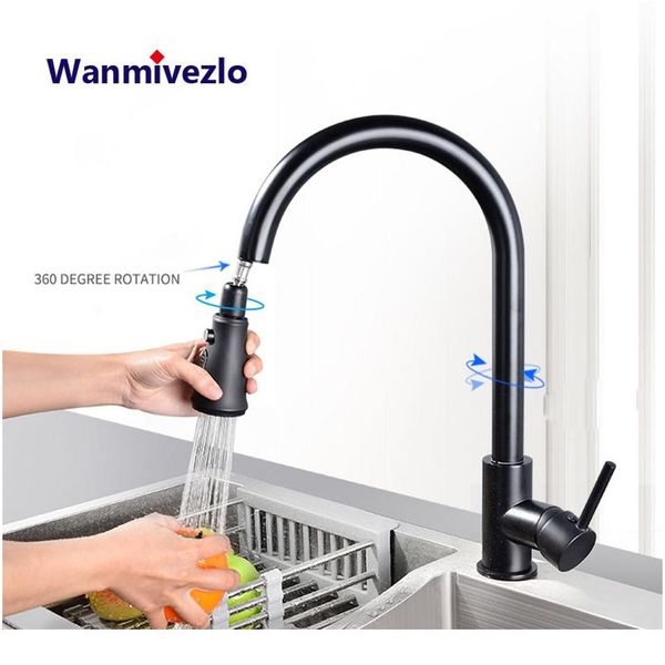 

черный вытащить кухонный кран серебра одно рукоятка никель кухонный кран одно отверстие ручка поворотный опрыскиватель воды м wmtbmt