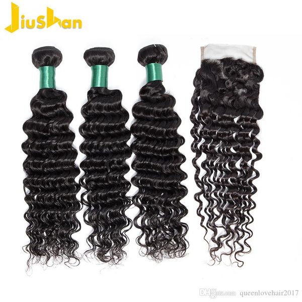 

brazilian bundles with closure malaysian 3 bundles with closure 100% human hair deep wave bundles with closure non remy, Black;brown