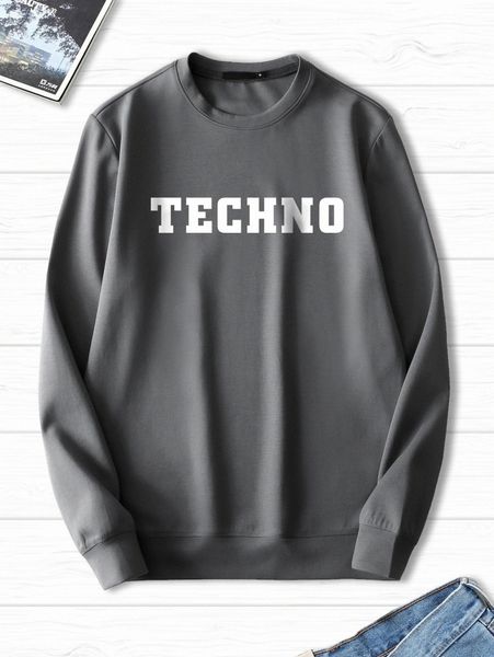 

men drop shoulder letter pattern pullover z7th#, Black