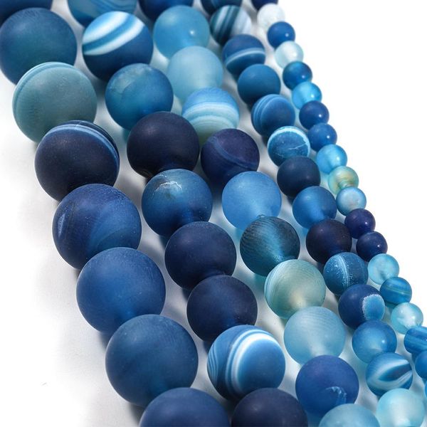 

1strand lot 4 6 8 10 12mm blue matt natural stone stripe agates round loose beads for diy bracelet jewelry makings supplies h bbyloe