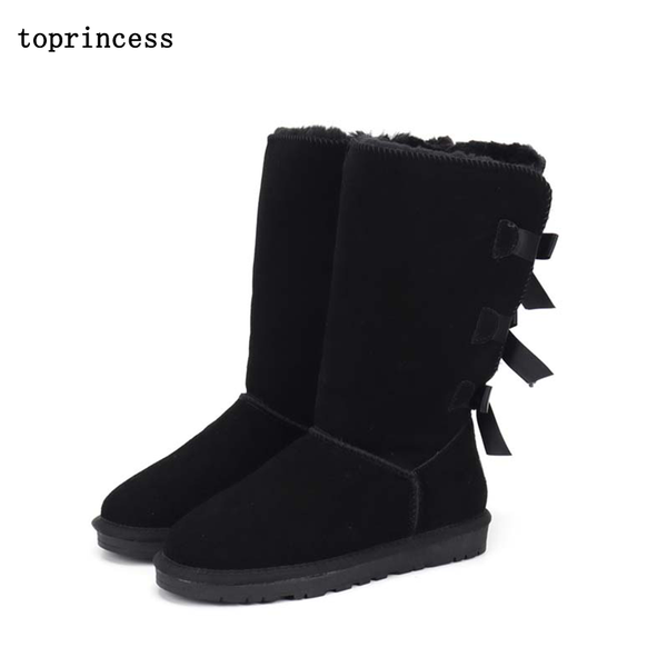 

zx39 incess winter designer snow boots fashion three bows ankle warm boots for ladies 100% natural fur genuine 2020, Black