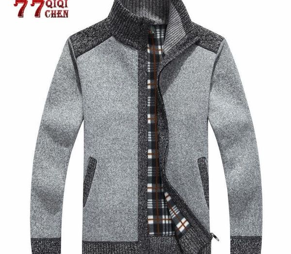 

2020 winter patchwork fleece sweaters men thick warm cardigan knitwear coats casual zipper sweatercoat cashmere male clothing, White;black