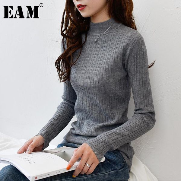 

eam] gray brief knitting sweater loose fit turtleneck long sleeve women pullovers new fashion tide autumn winter 2020 1y1611, White;black