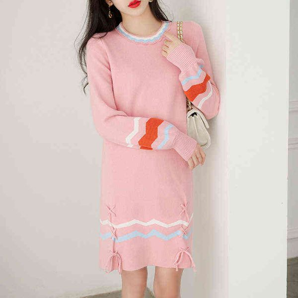 

casual dresses temperament celebrity style knitted dresses 2022 autumn winter women's fashion gentle pink sweater skirt, Black;gray