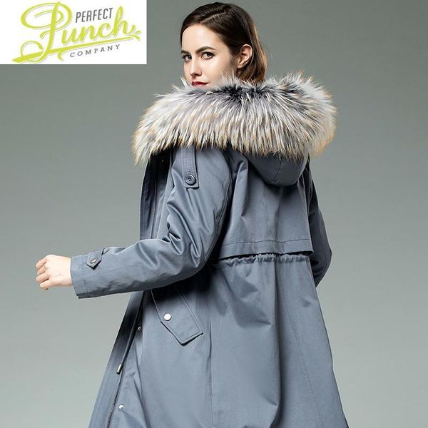 

women's fur & faux collar raccoon rex winter coat real parka for women clothes 2021 cc1101 yy956, Black