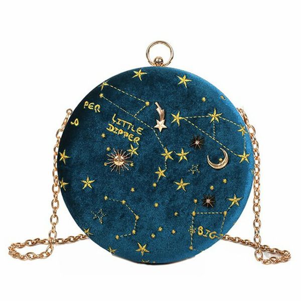 

fashion round starry sky suede women shoulder bag designer chain female crossbody messenger bags ladies small circle purses 2019 c1009