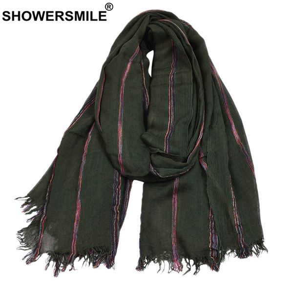 

showersmile хлопок белье мужчины шарф зима army green полосатой кисточка шарф мужчина мода этнический стиль мужской аксессуары y201007, Blue;gray