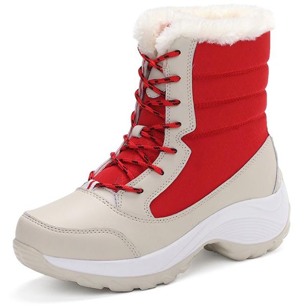 

big size 35-41 women snow boots leather platform lace up winter fur ankle boots waterproof high ladies classic botas mejur, Black