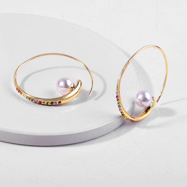 

hoop & huggie copper - encrusted earring creative natural pearl boutique earrings with fashionable jewelry party and dance gifts, Golden;silver