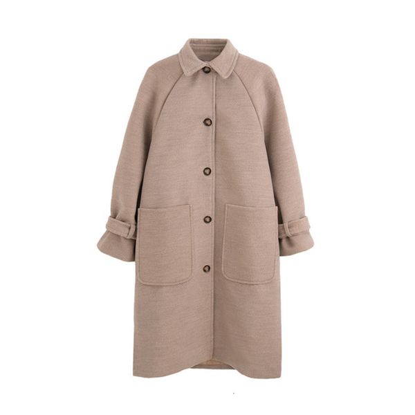 

2021 new women's wool coat fall size wide section single breasted version jacket pocket jj98, Black