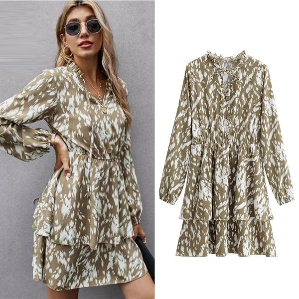 

2021 new fashion women mini printed es long sleeve bohemian elegant maxi o-nekshirt vestidos mujer v29u, Black;gray