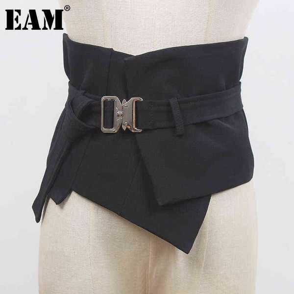 

[eam] black metal buckle irregular wide long belt personality women new fashion tide all-match spring autumn 2022 1de1020 aa220312, Black;brown