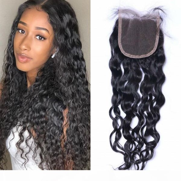 

4x4 lace closure волна вода закрытие 8-20 дюймы влажных и волнистые волосы закрытие перуанского расширение человеческих волос, Black;brown