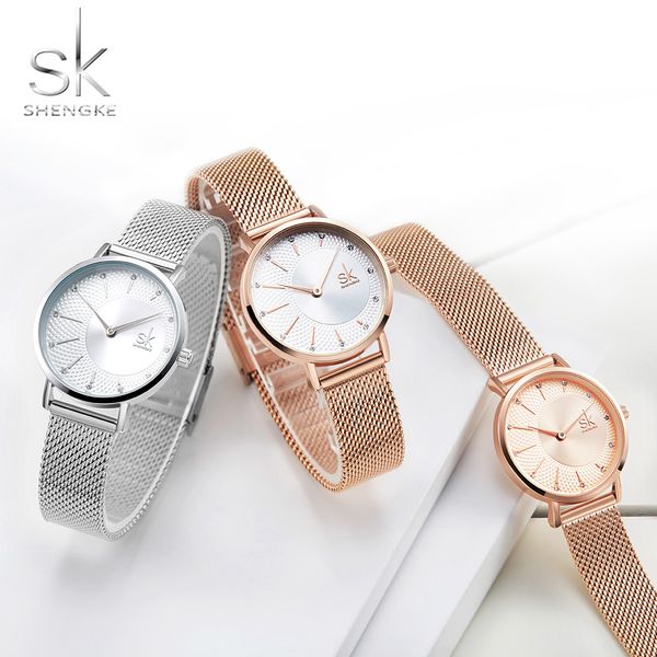 

shengke new creative women watches luxury rosegold quartz ladies watches relogio feminino mesh band wristwatches reloj mujer 201120, Slivery;brown