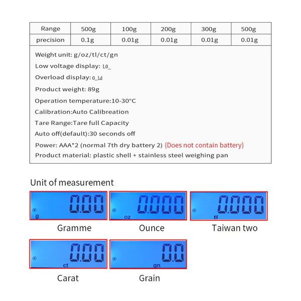 

100/200/300/500g 0.01/0.1g digital kitchen scale food jewelry weight measuring tool electronic balance libra mini pocket scales