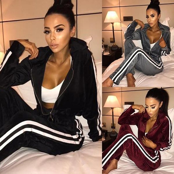 

bigsweety 2 piece set tracksuits for women casual coat long pants women velvet suits fitness set sportswear conjunto feminino, Gray