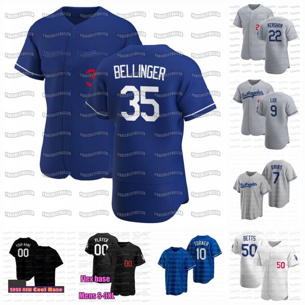 

50 mookie betts los angeles 2020 cody bellinger kershaw gavin lux justin turner price hernandez pollock muncy pederson buehler kelly jersey, Blue;black
