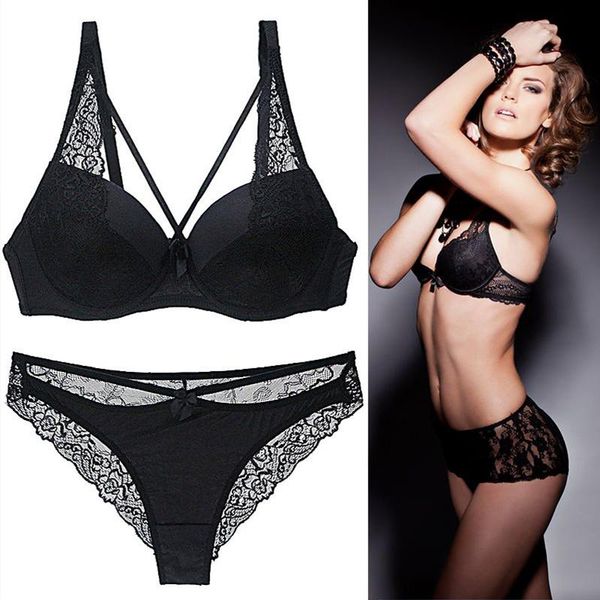 

push up lace bow decoration underwear set fashion novel solid color women bra briefs set newest, Red;black
