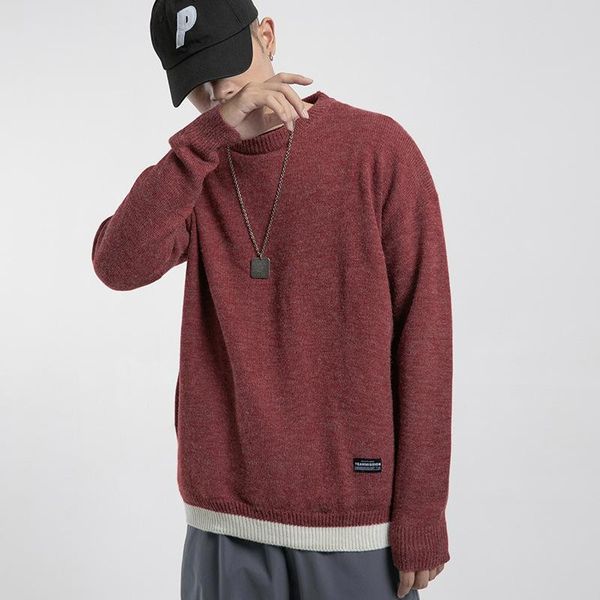 

men's sweaters the autumn 2021 round collar pull-over sweater is in solid color and loose with long sleeves, White;black