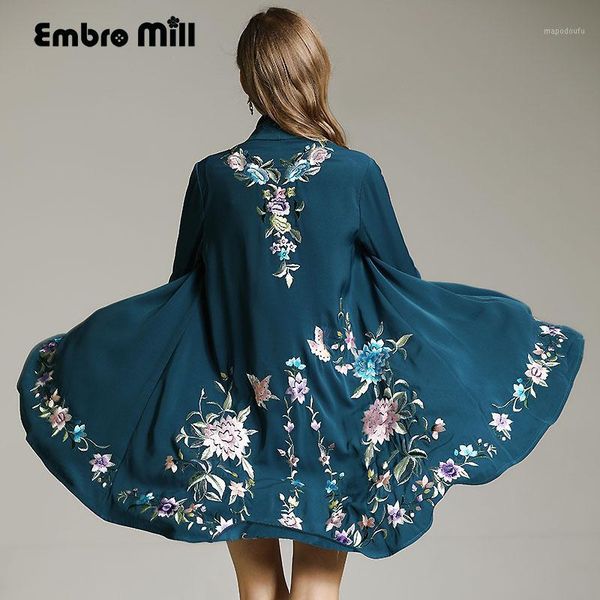 

vintage autumn royal embroidery windbreaker women runway elegant loose lady plus size open stitch trench coat female -xxxl1, Tan;black