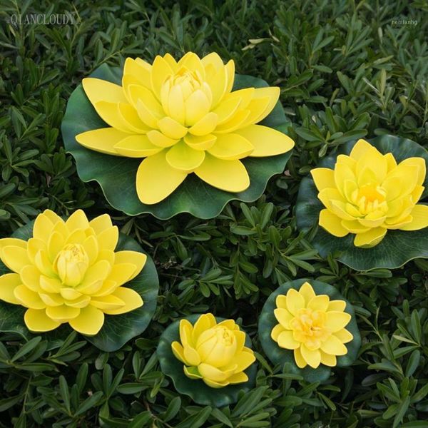 

decorative flowers & wreaths artificial yellow lotus leaf ponds fake water lily floating pool home garden plants wedding table decoration d2