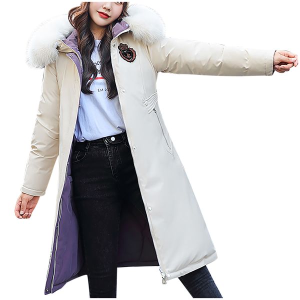 

2020 women's fashion winter long double-sided cotton plus size duck down jacket coat women warm parkas, Black