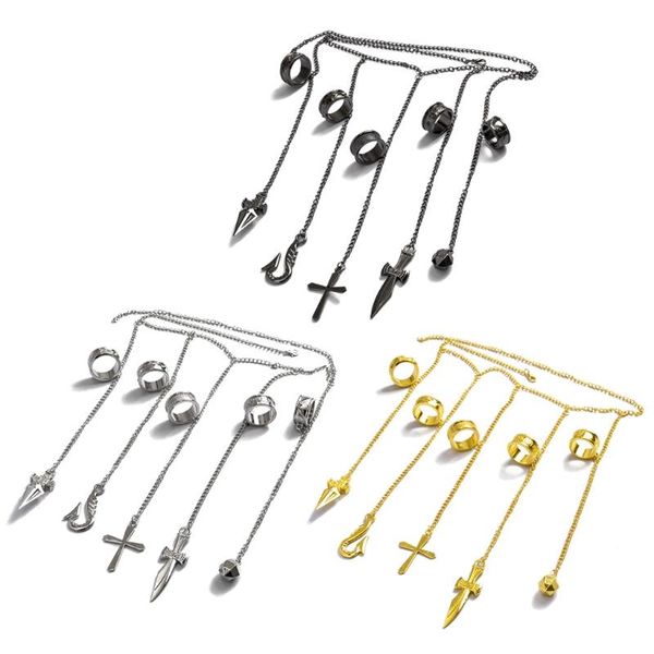 

kurapika chains bracelet cosplay cool five finger rings jewelry r2le, Golden;silver