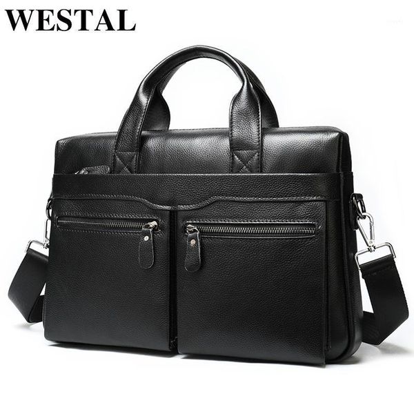 

westal men's briefcase leather lapbag men's genuine leather office bag for men business for document tote 90061