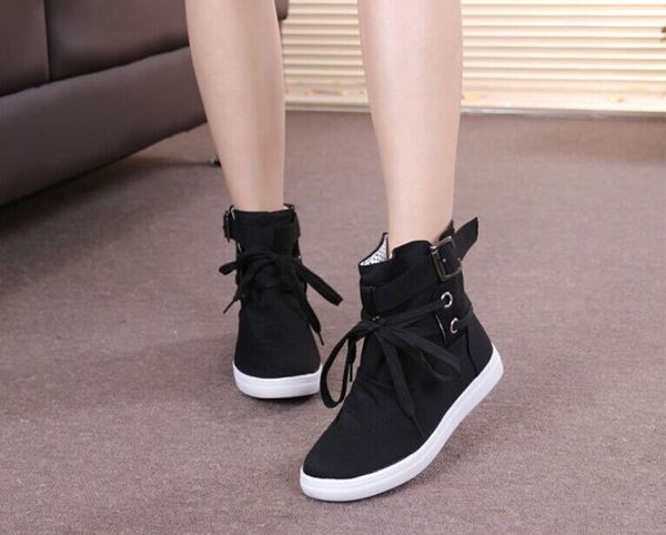 

boots 2021 est style fashion women canvas shoes casual lace up high knight, Black