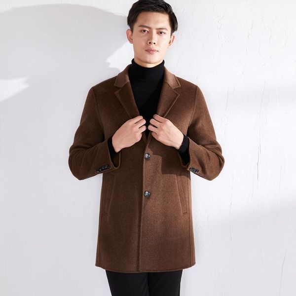 

windbreaker men's medium long winter business casual double face nizi coat men's casual woolen coat non cashmere1, Black