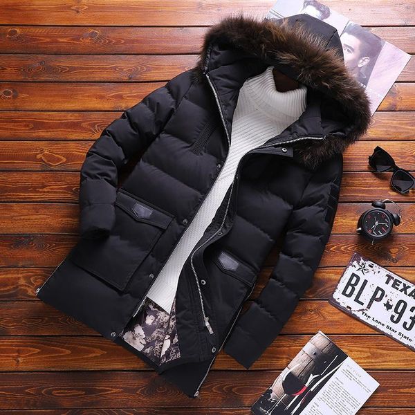 

winter new fur collar parkas men's large size 4xl slim silk cotton liner jacket men's fashion quality thick warm parkas coats1, Black