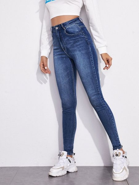 

zipper fly high waist skinny jeans 18eu#, Blue