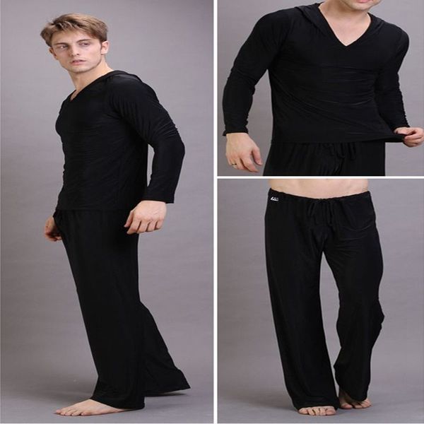 Heiße Sommerbad Pyjama Set Männer sexy Pyjamas Nachtwäsche Seiden Pijama Hombre Kapuze -Mann Badepyjamas Tracksuit Hosen und Tops LJ201113