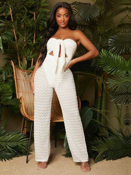 

sxy tie front cut out jumpsuit f5vb#, White