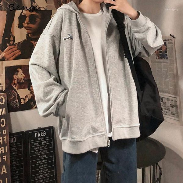 

loose casual women jacket hooded solid gray zipper street cotton ladies coat long sleeve women clothes party oversized mm60njk1, Black;brown