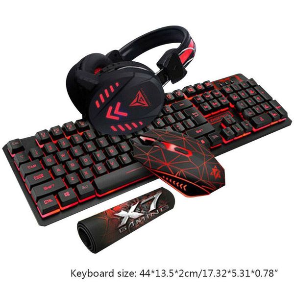 

4pcs/set k59 wired usb keyboard illuminated gaming mouse pad backlight headset r9ja