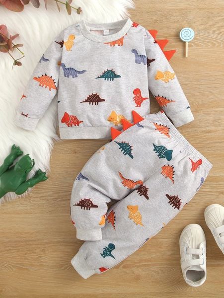 

baby dinosaur print sweatshirt & sweatpants she, White