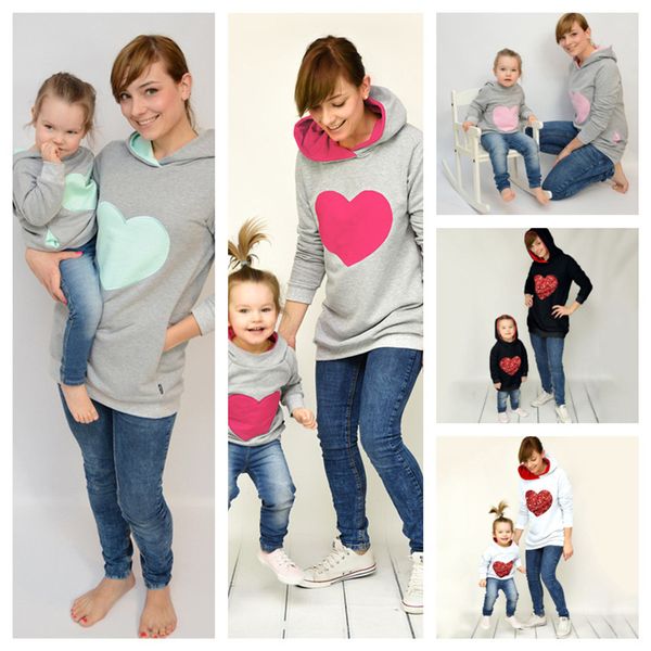 

parent-child sequined hoodies for kids adults hooded sweater heart sequins pullover sweater mom baby hoodie blouse women sweatshirts g11808, Black