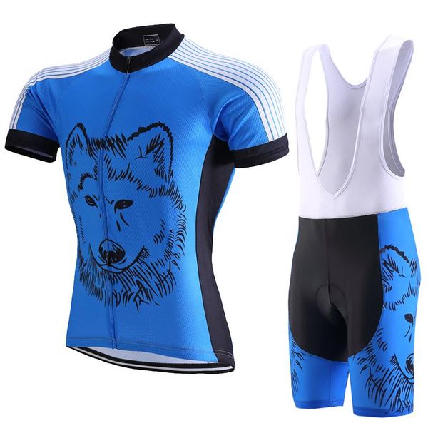 

wolf pattern pro fit cycling sets short sleeve jerseys+bib shorts mtb cycling jerseys breathable ropa ciclismo kits, Black;blue