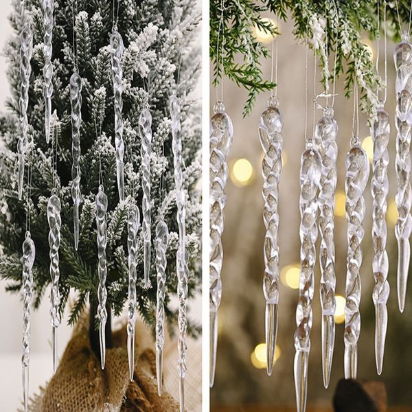 

decorations 3/6/12pcs navidad 2020 christmas for home simulation ice xmas tree hanging ornament fake icicle props new year 2021