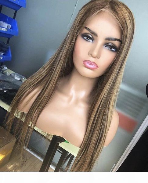 

13x4 highlight lace front human hair wig honey blonde brown pre plucked brazilian remy lace closure wigs for women, Black;brown