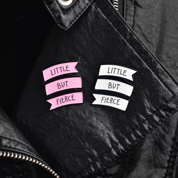 

cute cartoon letter little but fierce metal kawaii enamel pin badge buttons brooch shirt denim jacket bag decorative brooches for women, Blue