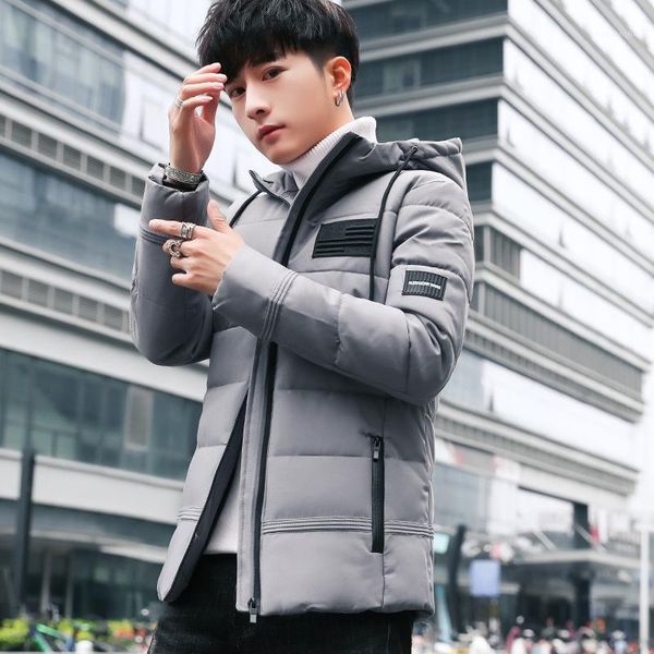

winter parka men windbreak coat thicken warm jacket mens fashion cotton padded overcoat hooded parkas outerwear1, Black