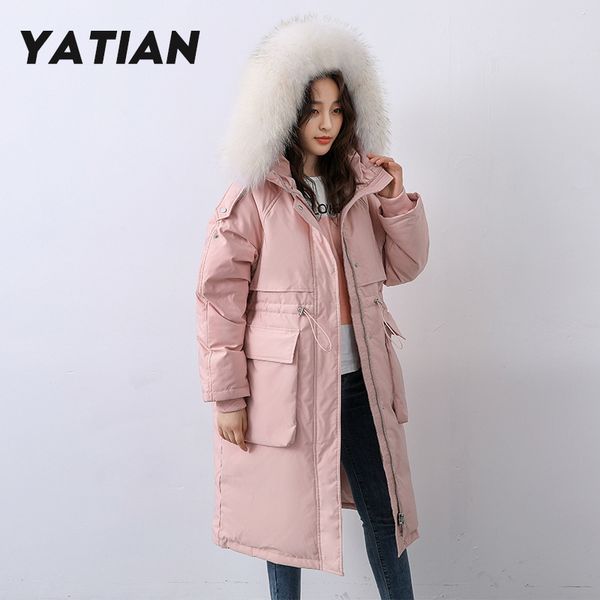 

women's 2019 new mid long popular white duck down thickened waist loose korean version of east gate x2 jacket, Black